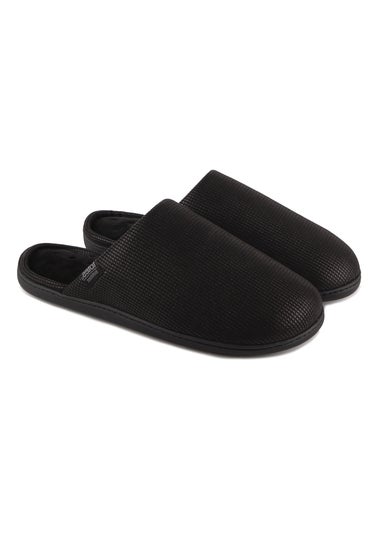 Totes Isotoner Black Square Patterned Smart Mule Slipper