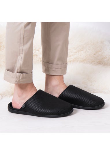 Totes Isotoner Black Square Patterned Smart Mule Slipper