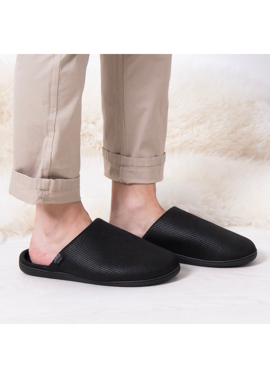 Totes Isotoner Black Square Patterned Smart Mule Slipper