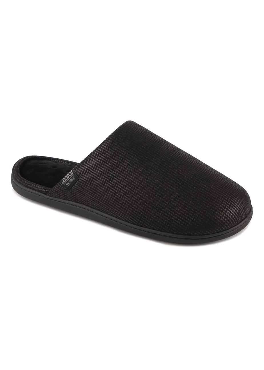 Totes Isotoner Black Square Patterned Smart Mule Slipper