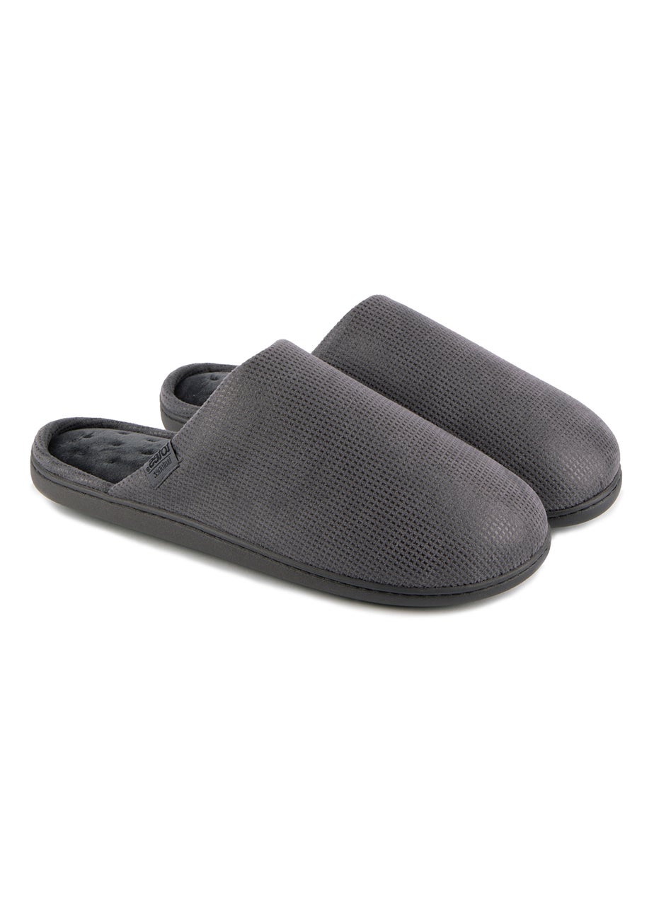 Totes Isotoner Grey Square Patterned Smart Mule Slipper