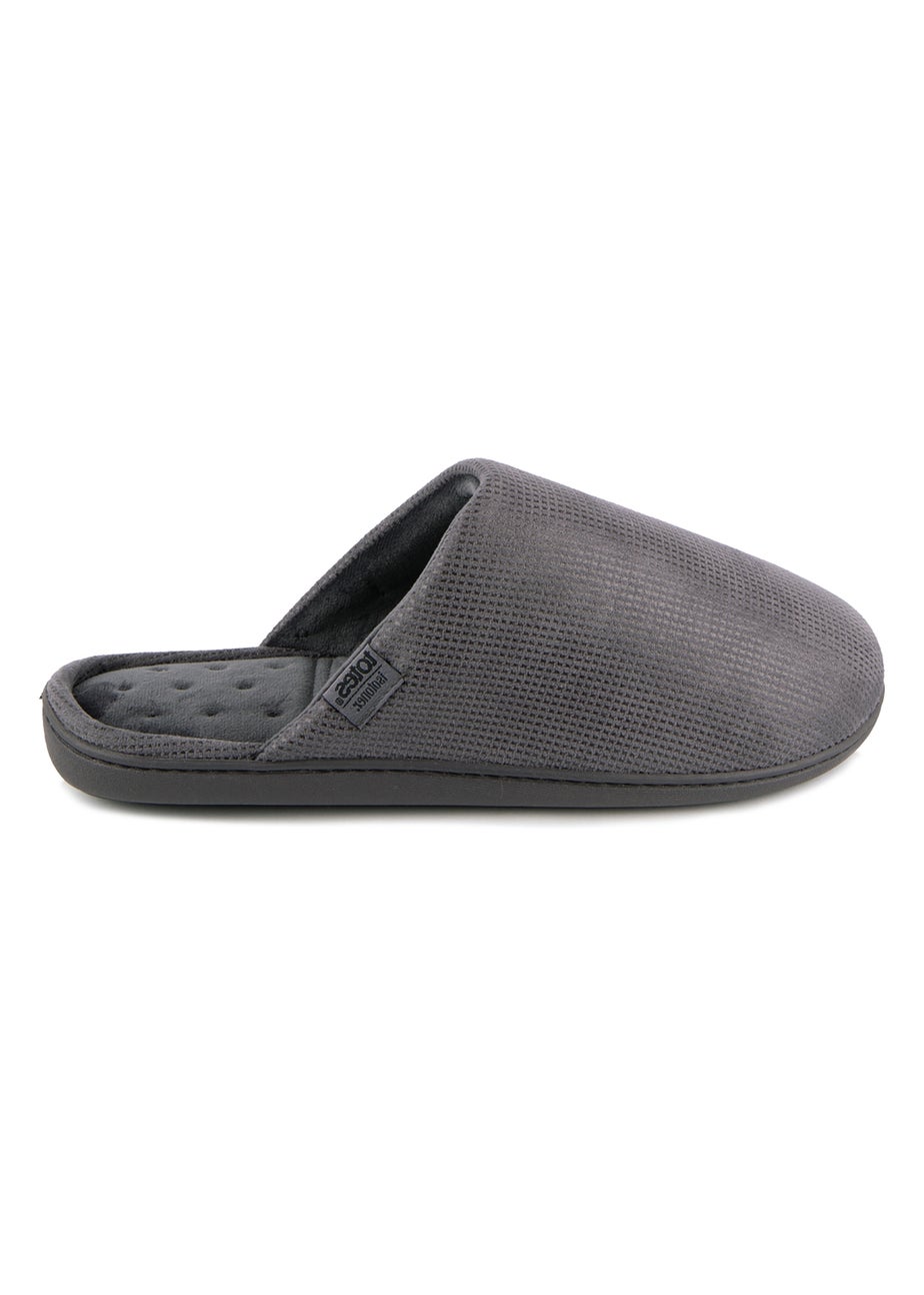 Totes Isotoner Grey Square Patterned Smart Mule Slipper