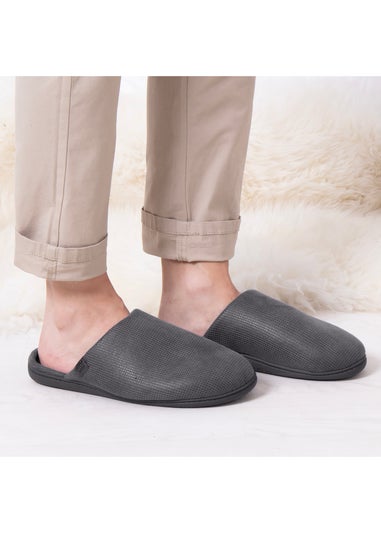 Totes Isotoner Grey Square Patterned Smart Mule Slipper