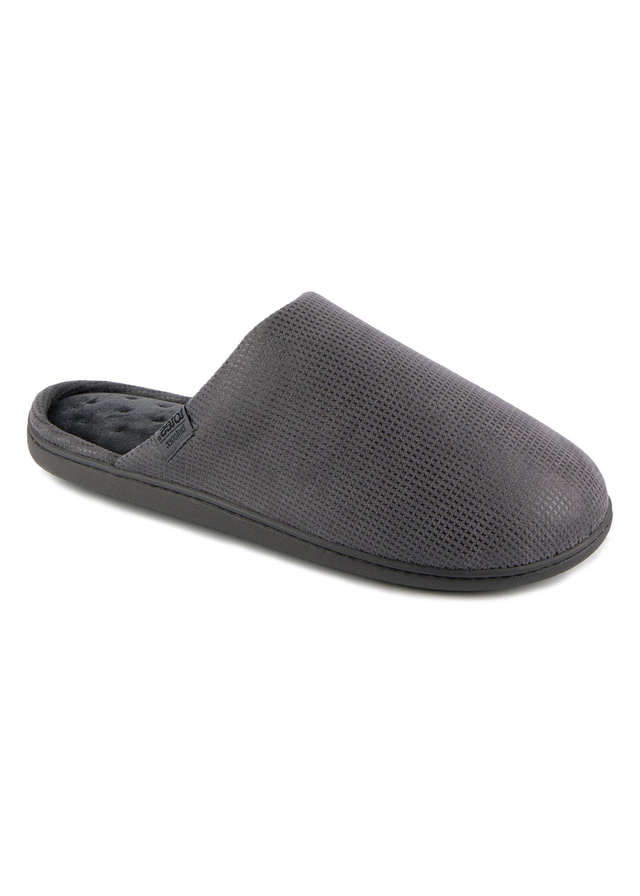 Totes Isotoner Grey Square Patterned Smart Mule Slipper