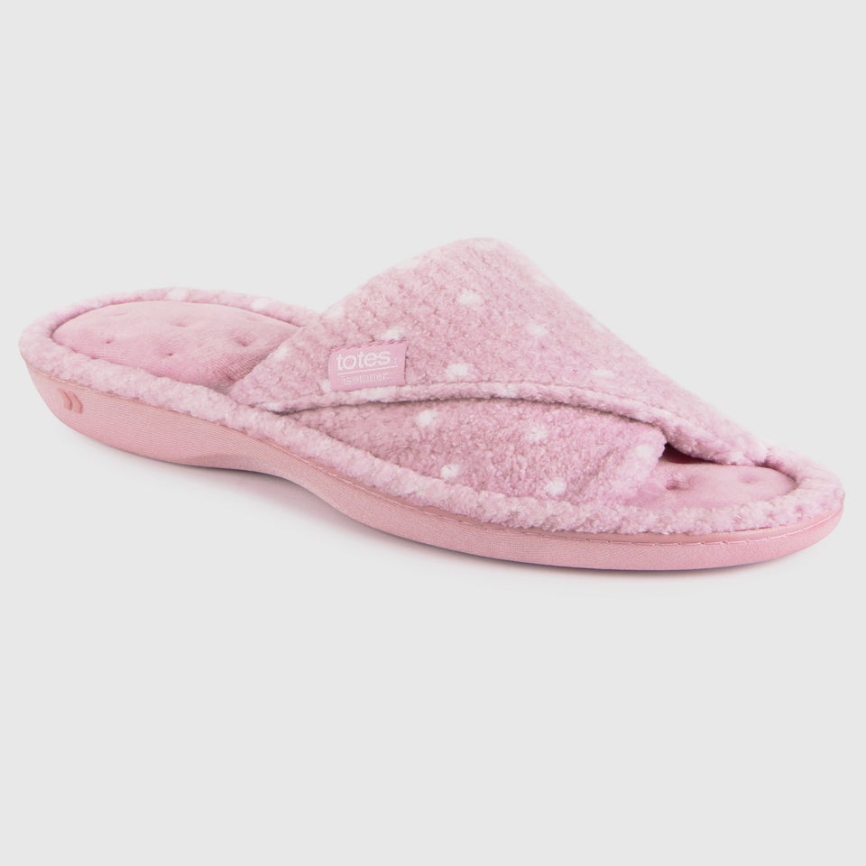 Totes Isotoner Pink Popcorn Turnover Open Toe Slippers