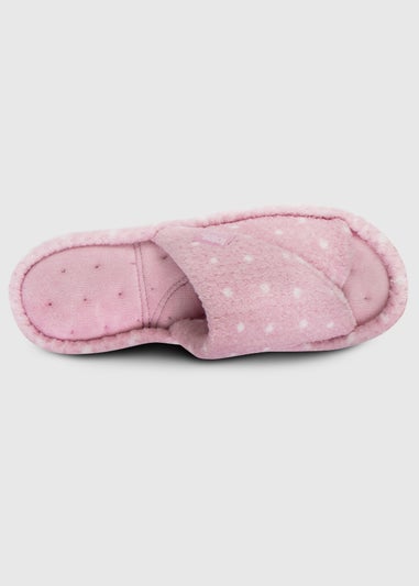 Totes Isotoner Pink Popcorn Turnover Open Toe Slippers