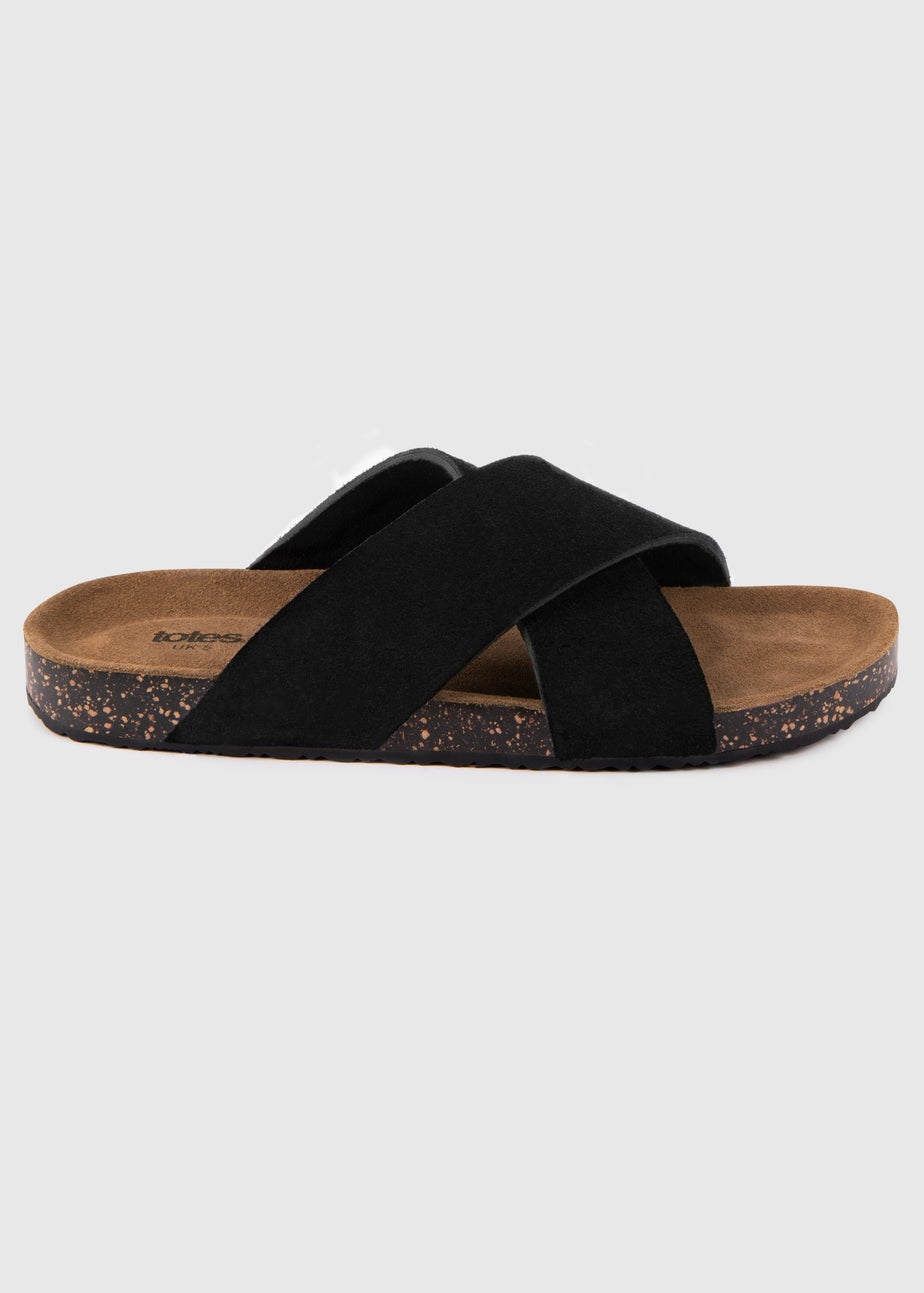 Totes Black Suede Cross Strap Sandal