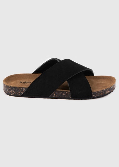 Totes Black Suede Cross Strap Sandal