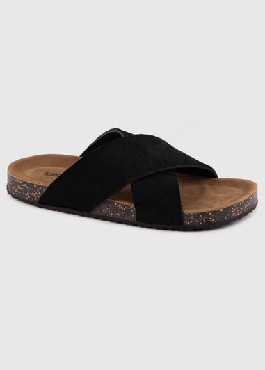 Totes Black Suede Cross Strap Sandal