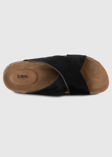 Totes Black Suede Cross Strap Sandal