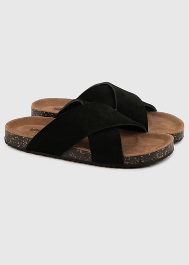 Totes Black Suede Cross Strap Sandal