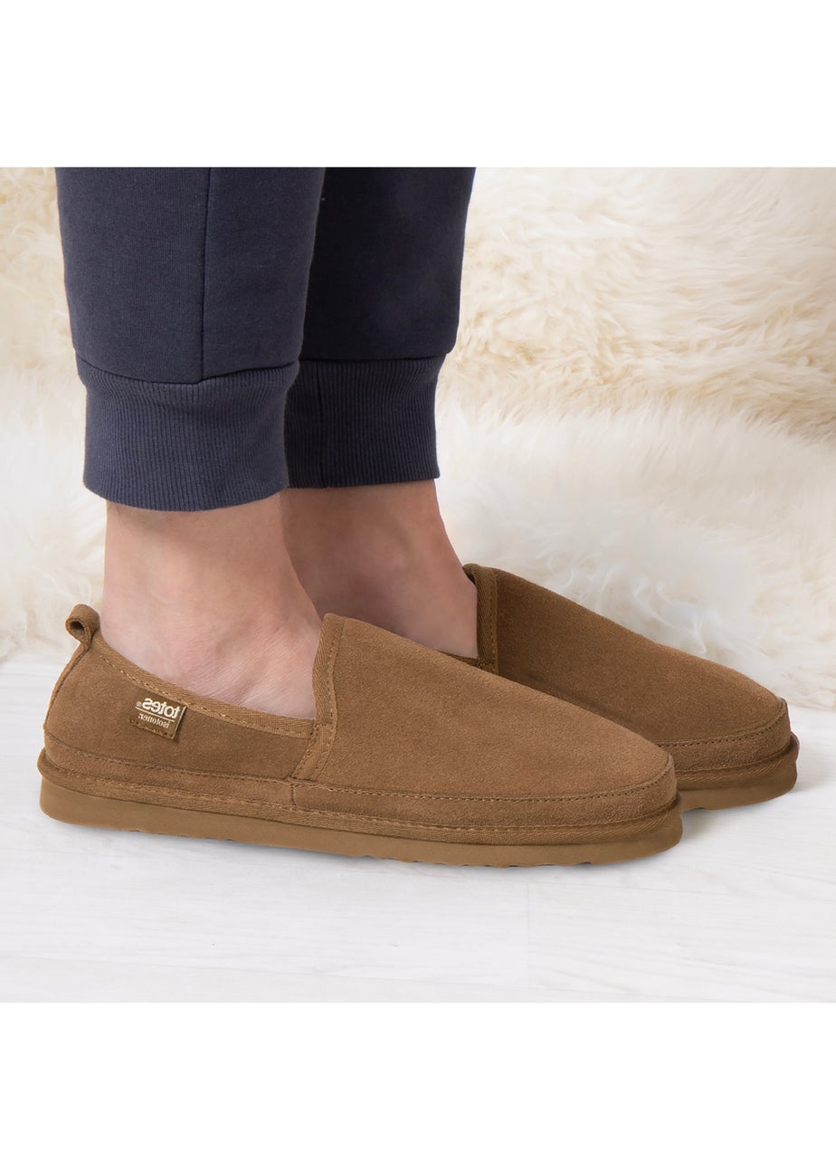 Totes Isotoner Tan Real Suede Full Back Slipper