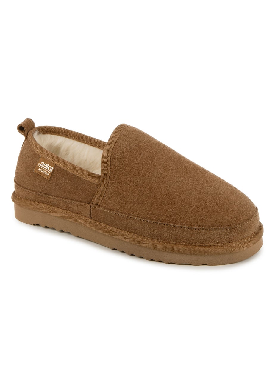 Totes Isotoner Tan Real Suede Full Back Slipper