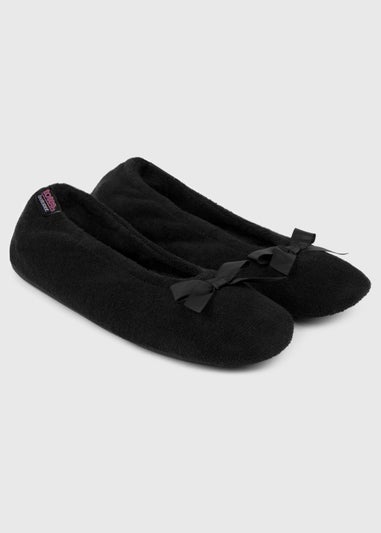 Totes Isotoner Black Terry Ballerina Slippers