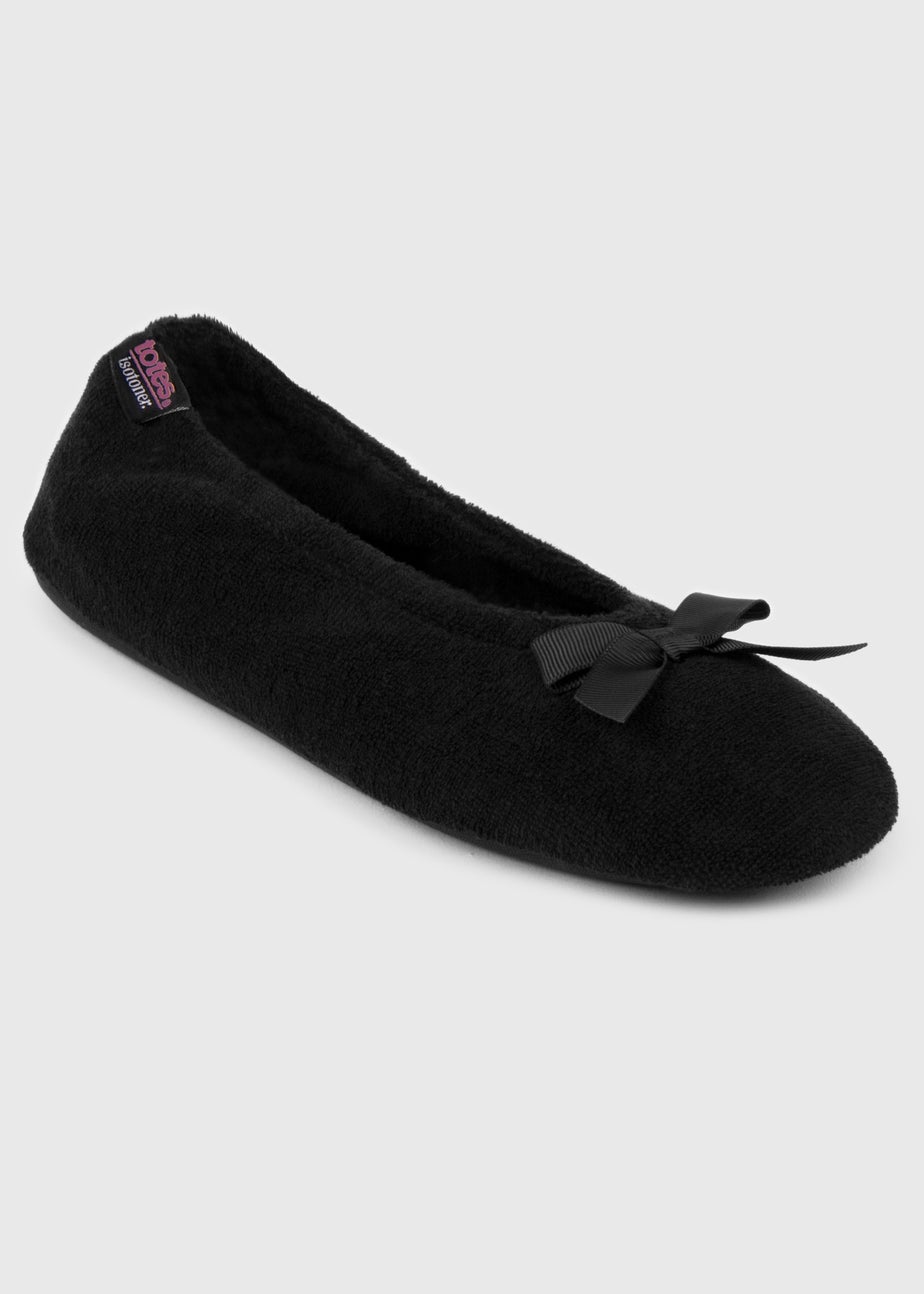 Totes Isotoner Black Terry Ballerina Slippers