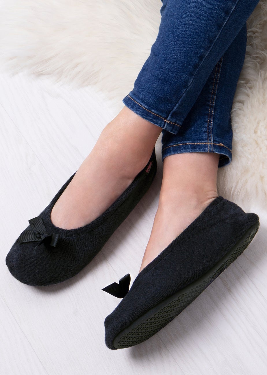 Totes Isotoner Black Terry Ballerina Slippers