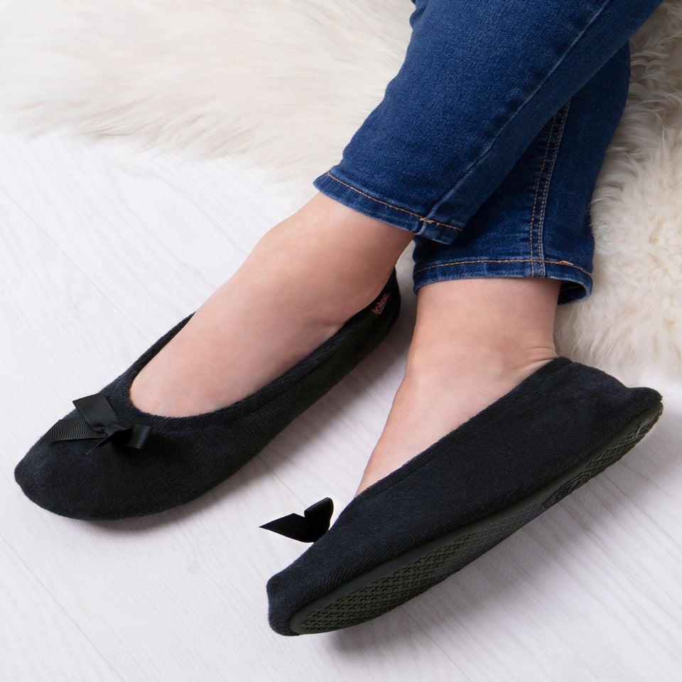 Totes Isotoner Black Terry Ballerina Slippers