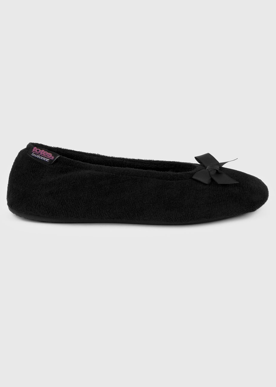 Totes Isotoner Black Terry Ballerina Slippers