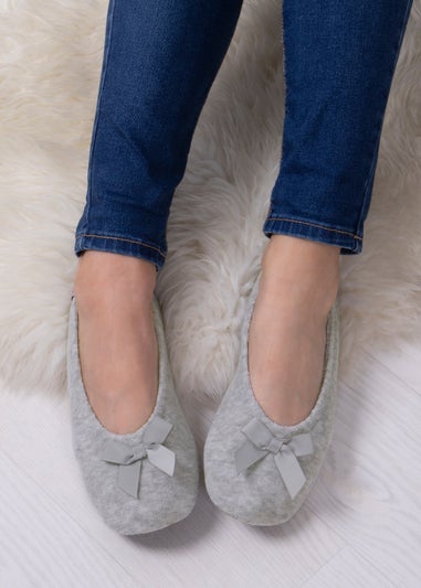 Totes Isotoner Grey Terry Ballerina Slippers