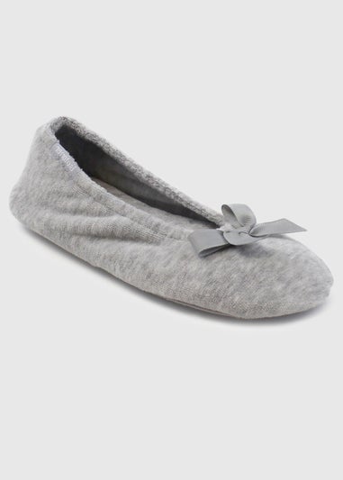 Totes Isotoner Grey Terry Ballerina Slippers
