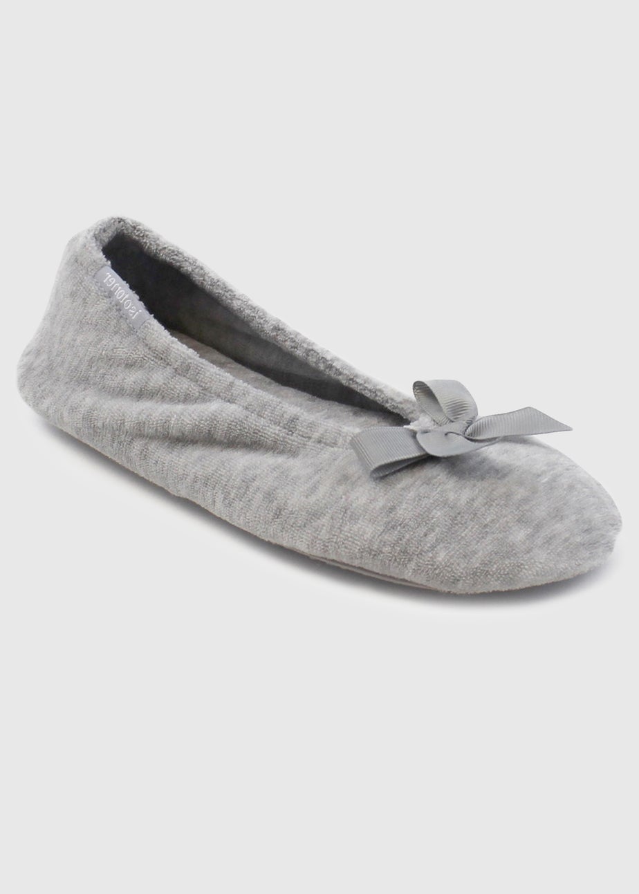 Totes Isotoner Grey Terry Ballerina Slippers