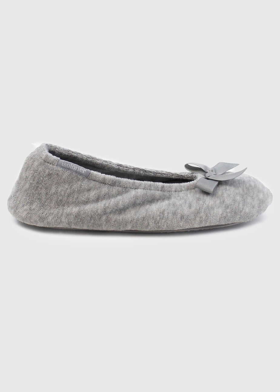 Totes Isotoner Grey Terry Ballerina Slippers
