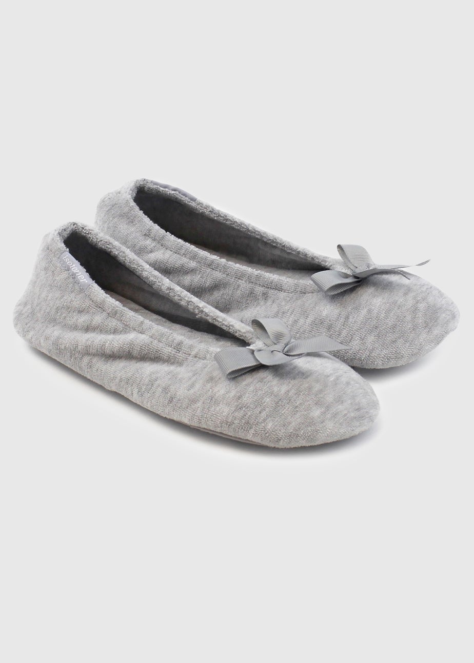 Totes Isotoner Grey Terry Ballerina Slippers
