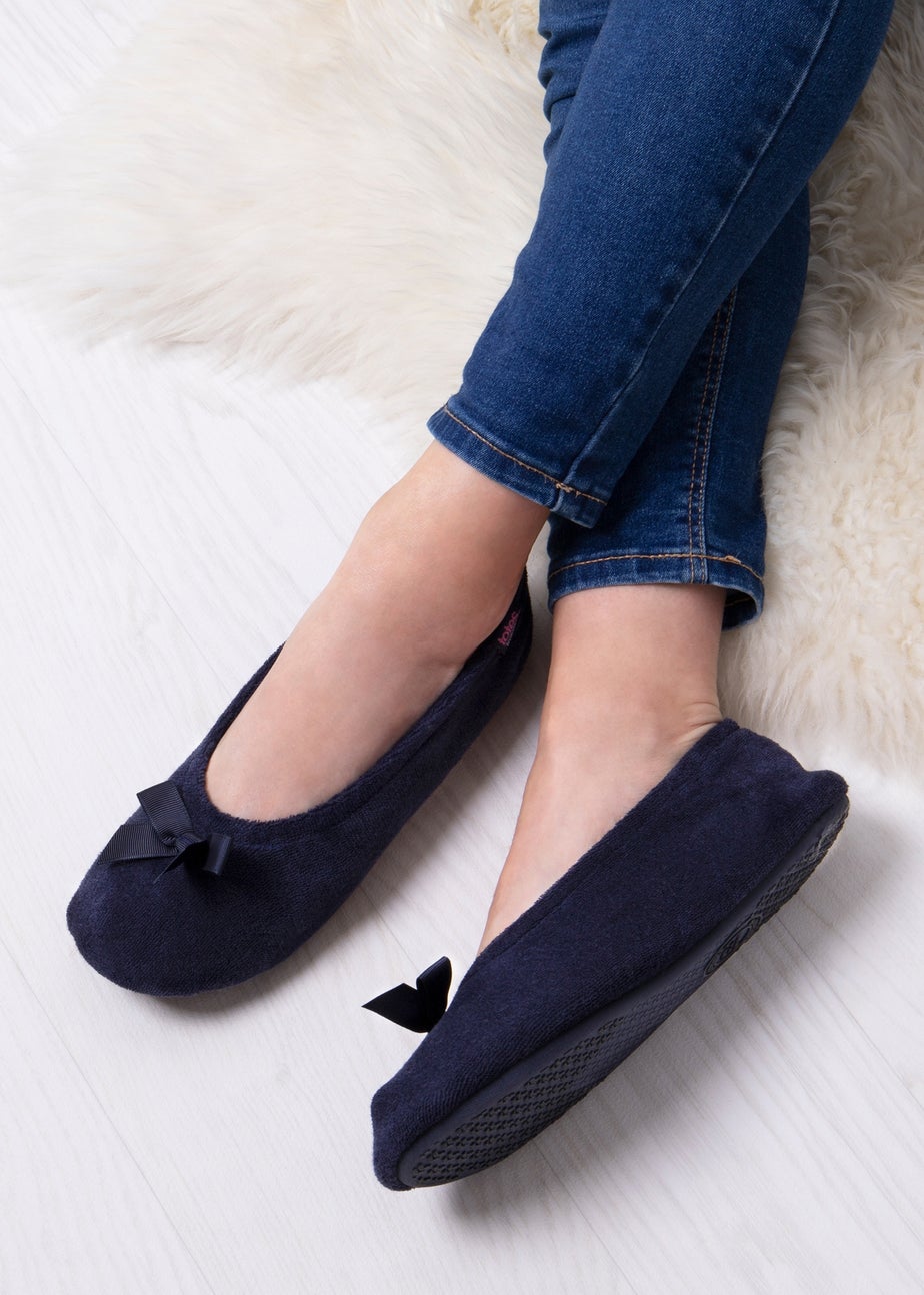 Totes Isotoner Navy Terry Ballerina Slippers