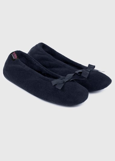 Totes Isotoner Navy Terry Ballerina Slippers
