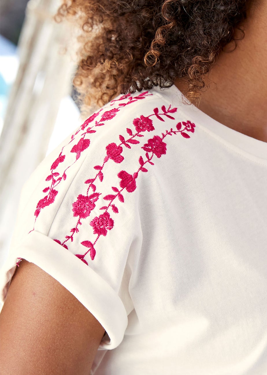 Cotton Traders Warm Cream Embroidered Jersey Top