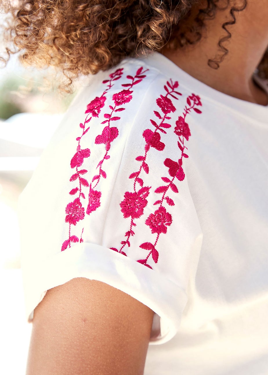 Cotton Traders Warm Cream Embroidered Jersey Top