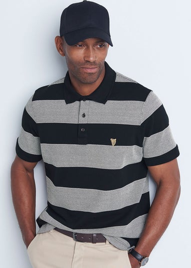 Cotton Traders Black Guinness Short Sleeve Textured Stripe Polo Shirt