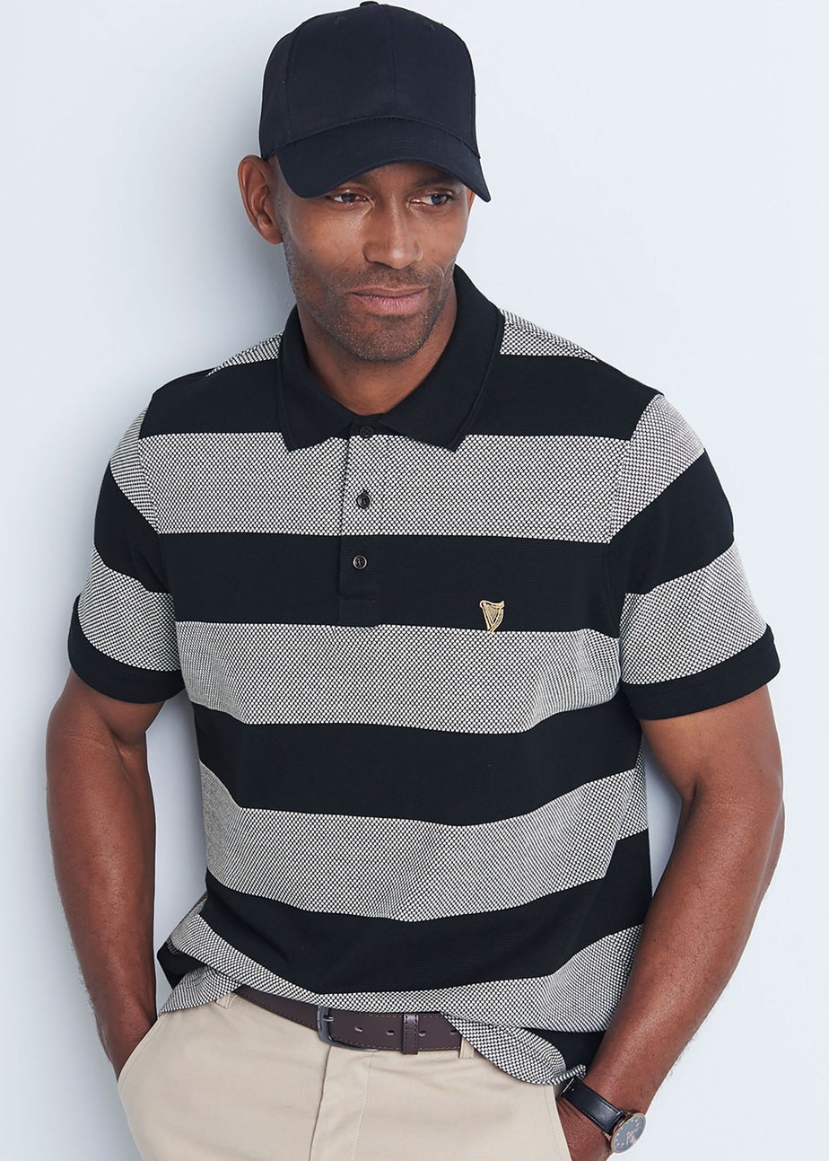 Cotton Traders Black Guinness Short Sleeve Textured Stripe Polo Shirt