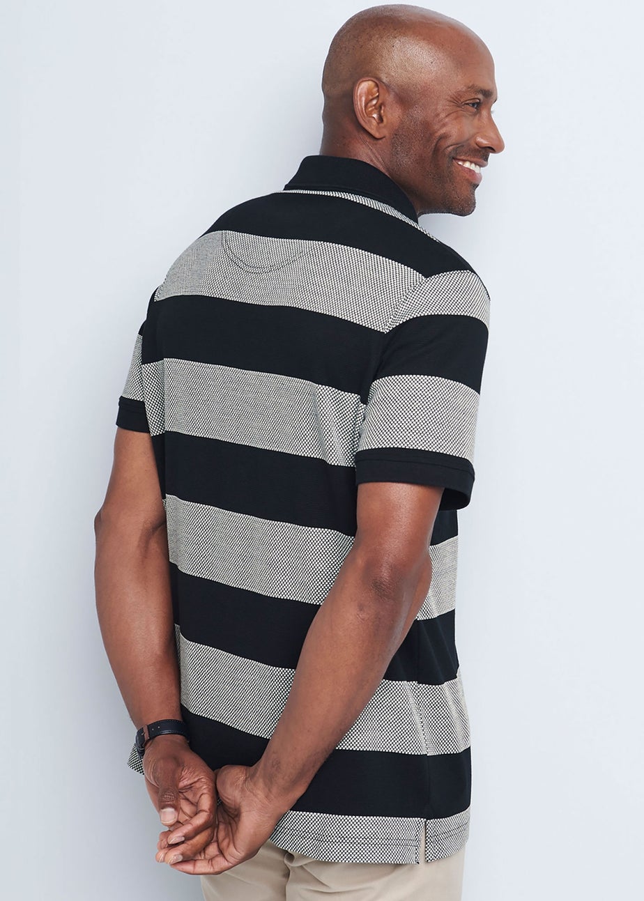 Cotton Traders Black Guinness Short Sleeve Textured Stripe Polo Shirt