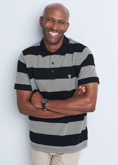 Cotton Traders Black Guinness Short Sleeve Textured Stripe Polo Shirt