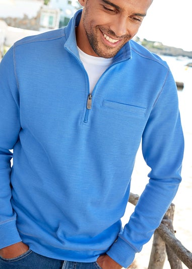 Cotton Traders Pale Blue Luxury Half-Zip Rib Sweatshirt