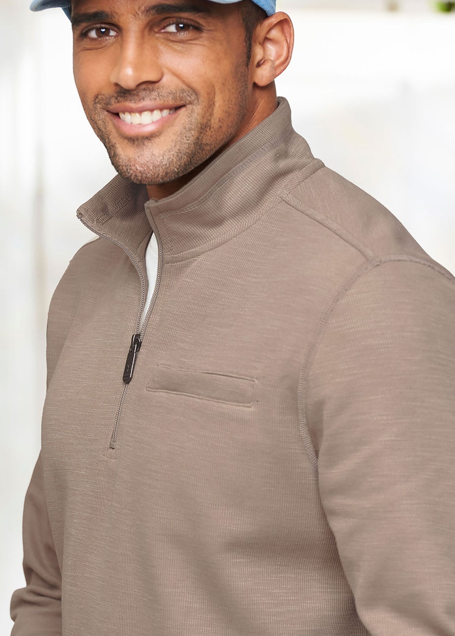 Cotton Traders Putty Luxury Half-Zip Rib Sweatshirt