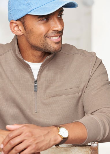 Cotton Traders Putty Luxury Half-Zip Rib Sweatshirt