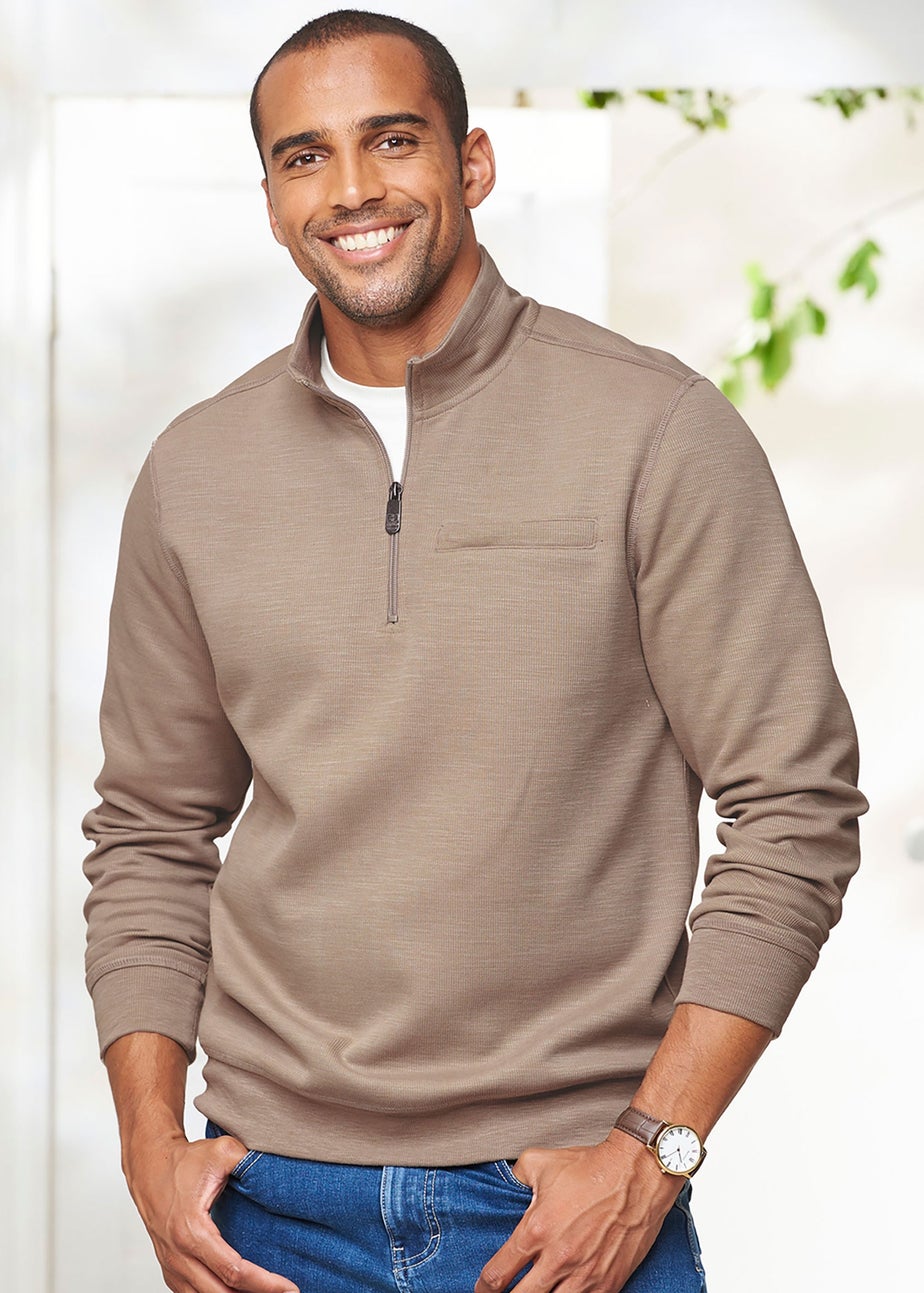 Cotton Traders Putty Luxury Half-Zip Rib Sweatshirt