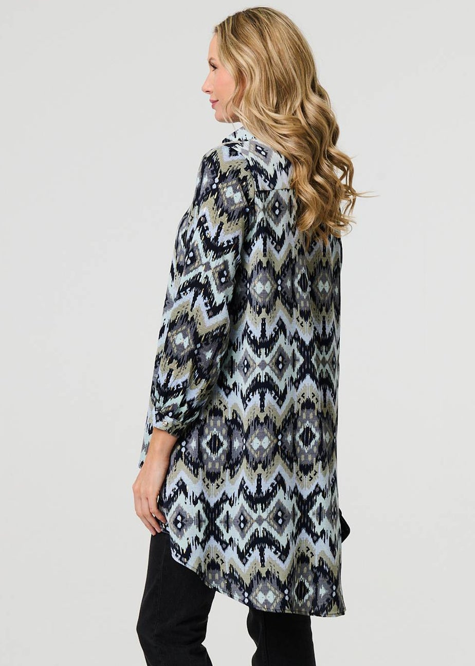 Izabel London Black Aztec Print High Low Long Sleeve Shirt