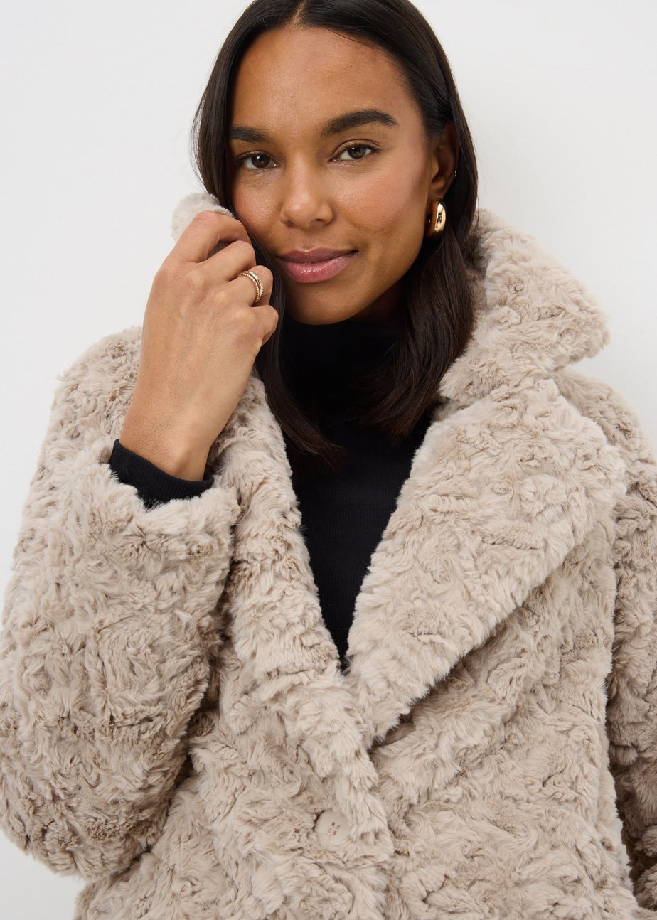 Stone Faux Fur Coat