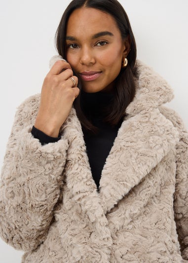 Stone Faux Fur Coat