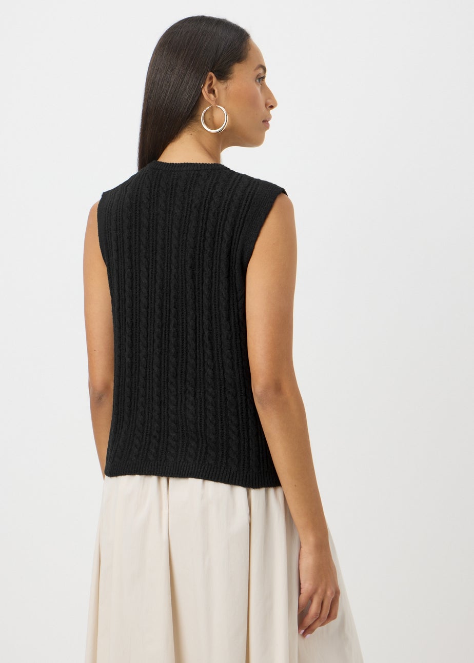 Black Cable Tie Front Sleeveless Cardigan