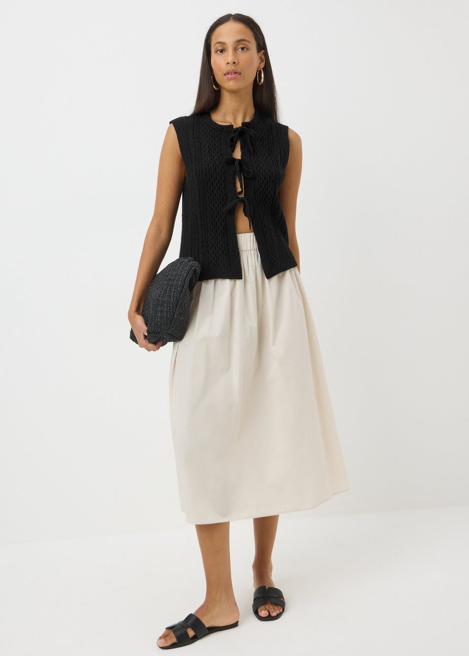 Black Cable Tie Front Sleeveless Cardigan