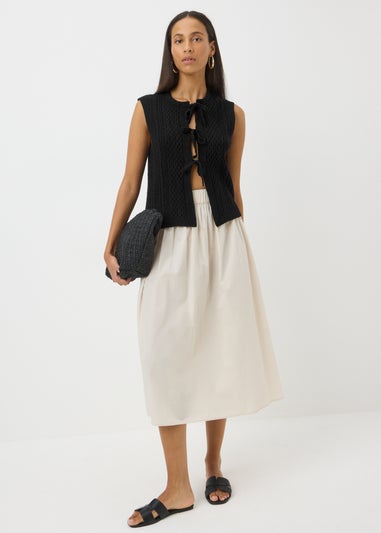 Black Cable Tie Front Sleeveless Cardigan
