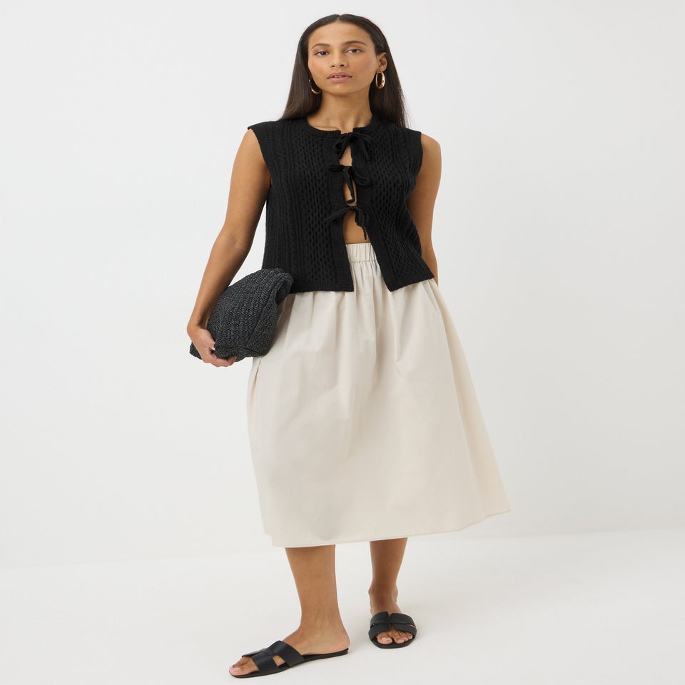 Black Cable Tie Front Sleeveless Cardigan