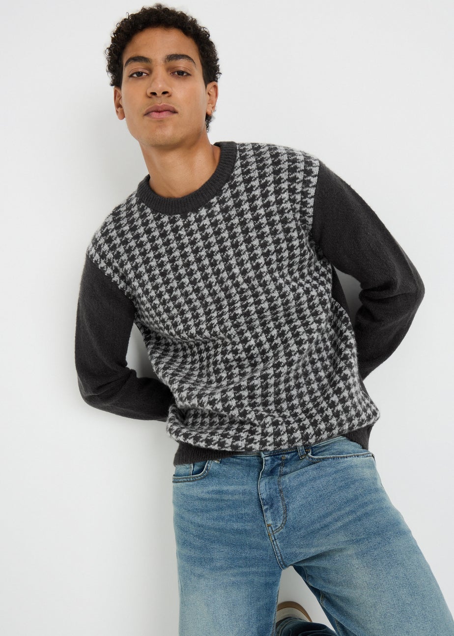 Charcoal Houndstooth Patterned Jumper