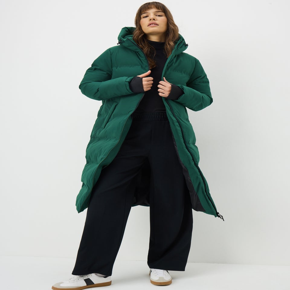 Green Long Technical Showerproof Coat