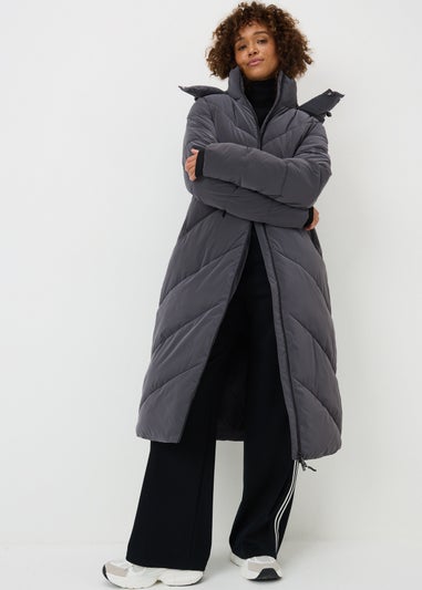 Dark Grey Longline Padded Coat