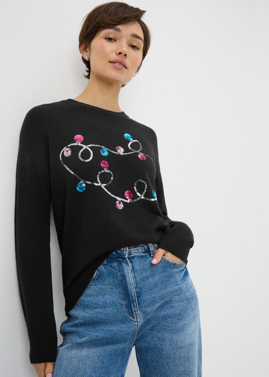 Black Novelty Lights Christmas Jumper